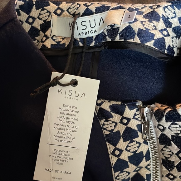 NWT KISUA AFRICA WOMEN’s Size Large Zip Front Short Sleeve Navy And Cream - Picture 8 of 8